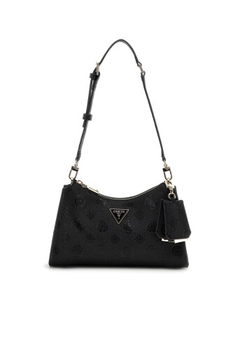 Kadın Kabartma Monogram Desenli Yarım Ay Omuz Çantası - Siyah 