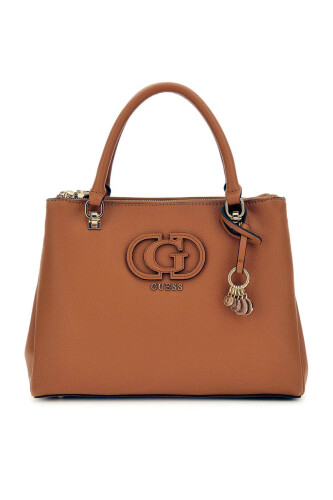 Kadın Kabartma Nakış Logolu Omuz Çantası - Kahverengi 