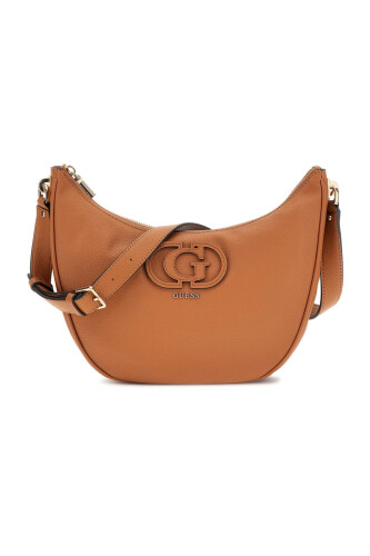 Kadın Kabartma Nakış Logolu Yarım Ay Omuz Çantası - Kahverengi 