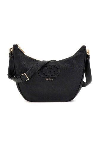 Kadın Kabartma Nakış Logolu Yarım Ay Omuz Çantası - Siyah 