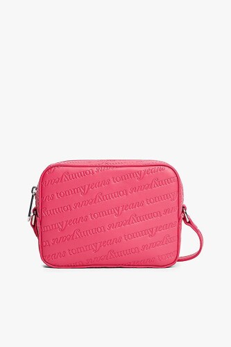 Kadın Kabartma Yazı Desenli Kamera Çantası - Pembe 