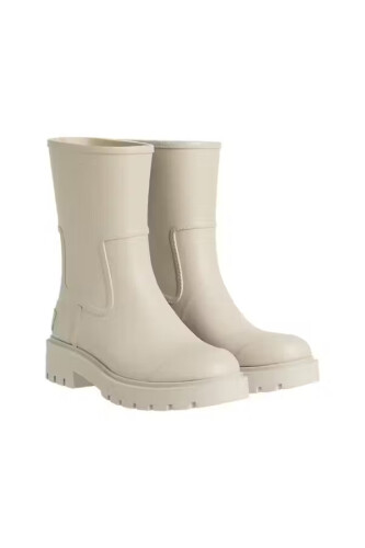 Kadın Kalın Tabanlı Yanları Panelli Yağmur Botu - Krem 