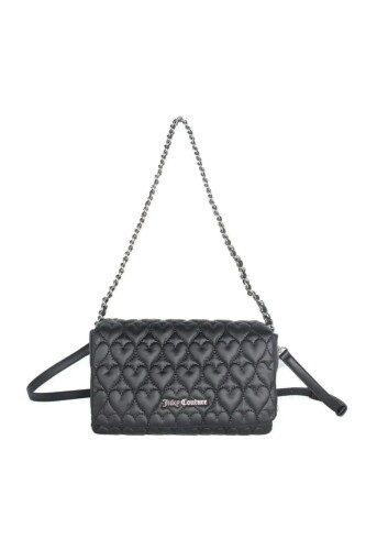 Kadın Kalp İşlemeli Omuz Çantası - Siyah 