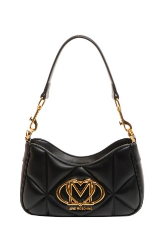 Kadın Kalp Logolu Kapitone Omuz Çantası - Siyah 