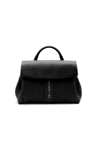 Kadın Kapaklı Deri El Çantası - Siyah 