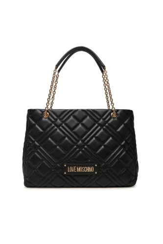 Kadın Kapitone Kalp Desenli Zincir Askılı Omuz Çantası - Siyah 