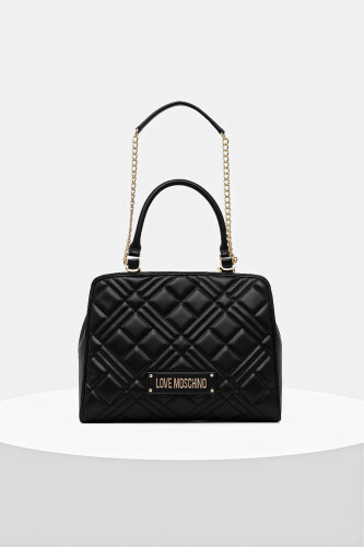 Kadın Kapitone Logo Omuz Çantası – Siyah 