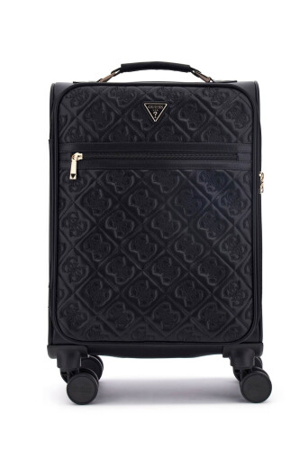 Kadın Kapitone Monogram Desenli 4 Tekerlekli Kabin Boy Valiz - Siyah 