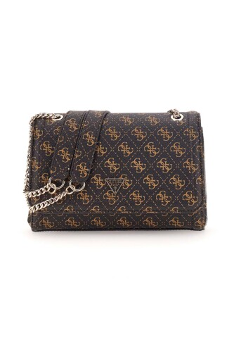 Kadın Kapitone Monogram Desenli Omuz Çantası - Kahverengi - Guess