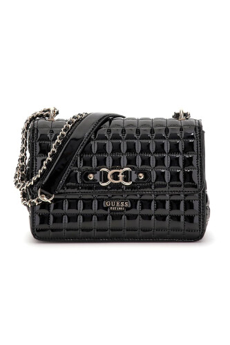 Kadın Kapitone Rugan Görünümlü Omuz Çantası - Siyah - Guess