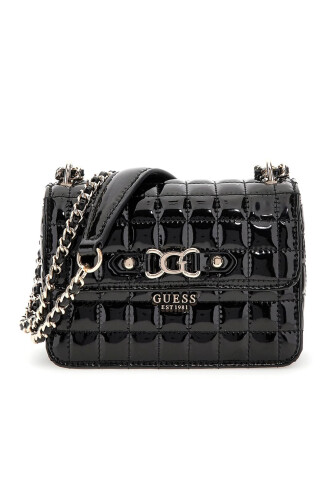 Kadın Kapitone Rugan Görünümlü Omuz Çantası - Siyah - Guess