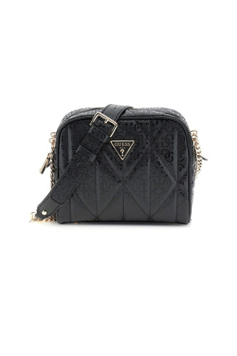 Kadın Kapitone ve Monogram Desenli Çapraz Askılı Çanta - Siyah 