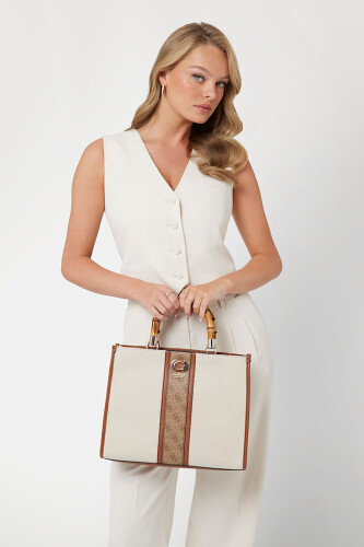 Kadın KERIMA BAMBOO 4G Logo El Çantası - Bej Kahve 