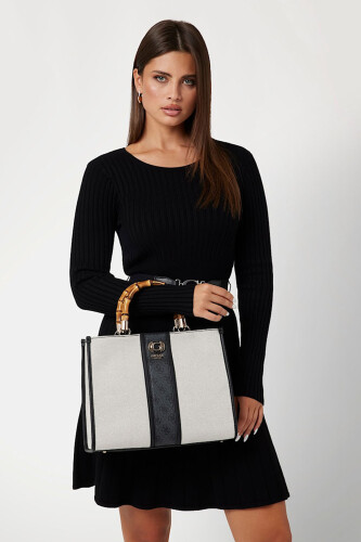 Kadın KERIMA BAMBOO 4G Logo El Çantası - Beyaz Siyah 