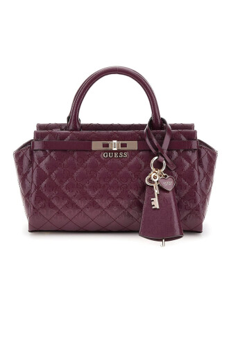 Kadın Kilit Aksesuarlı Kapitone Monogram Desenli El Çantası - Bordo - Guess