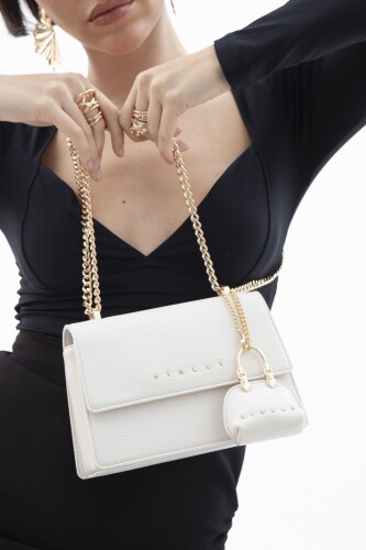 Kadın Kırınkıl Çapraz Omuz Çanta - Beyaz 