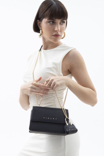 Kadın Kırınkıl Çapraz Omuz Çanta - Siyah 