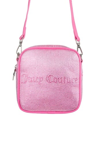 Kadın Kristal Taşlı Kutu Formlu Çapraz Askılı Çanta - Pembe 