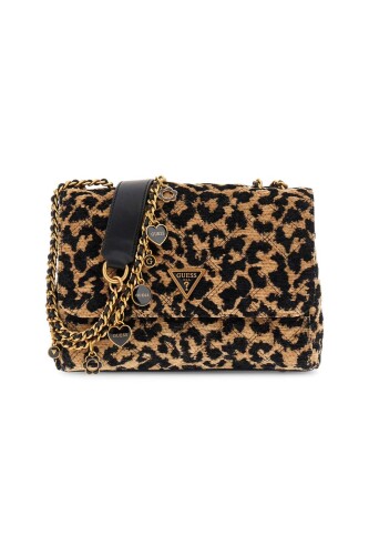 Kadın Leopar Desenli Dokulu Kumaş Omuz Çantası - Mix - Guess