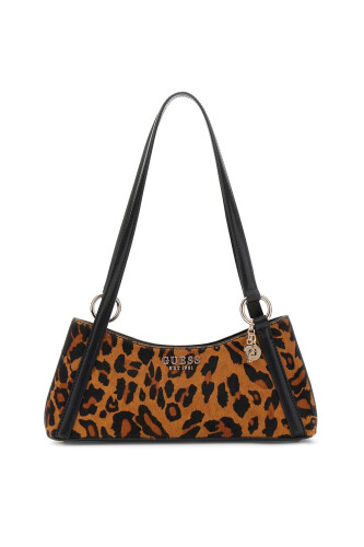 Kadın Leopar Desenli Tüy Dokulu Deri Omuz Çantası - Mix - Guess