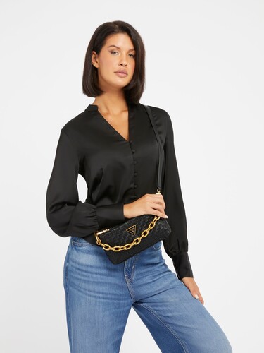 Kadın Lisbet Hasır Mini Çapraz Çanta-Siyah - Guess