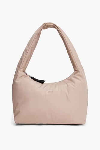 Kadın Logo Plakalı Dolgulu Hobo Omuz Çantası - Bej 