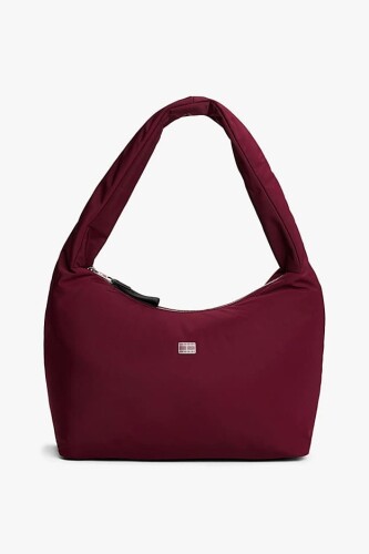Kadın Logo Plakalı Dolgulu Hobo Omuz Çantası - Bordo - Tommy Hilfiger