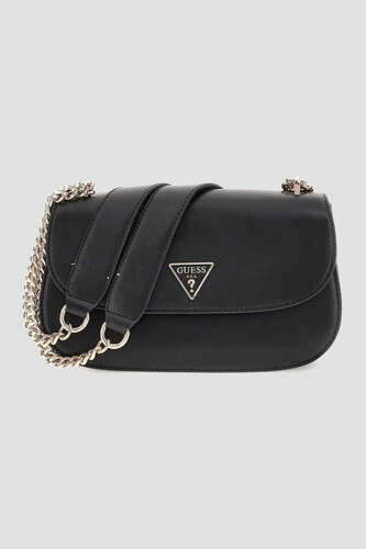 Kadın Logolu Ayarlanabilir Zincir ve Askılı Omuz Çantası - Siyah - Guess