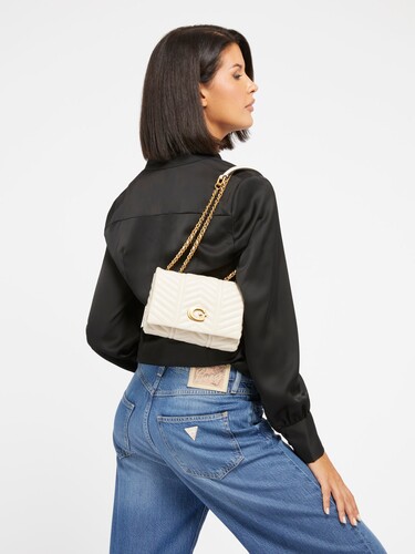 Kadın Lovide Kapitoneli Mini Çapraz Çanta-Krem - Guess