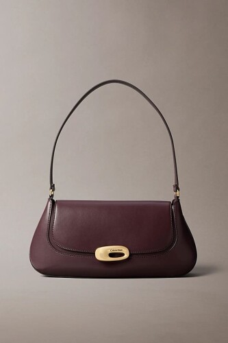 Kadın Metal Aksesuarlı Kapaklı Omuz Çantası - Bordo 