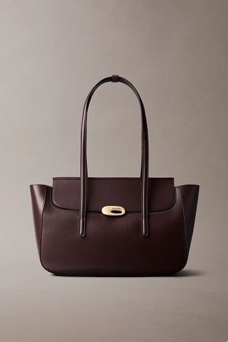 Kadın Metal Aksesuarlı Kapaklı Tote Omuz Çanta - Bordo - Calvin Klein