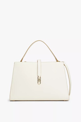 Kadın Metal Kilit Detaylı El ve Omuz Çantası - Kırık Beyaz 