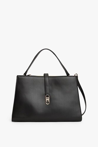 Kadın Metal Kilit Detaylı El ve Omuz Çantası - Siyah 