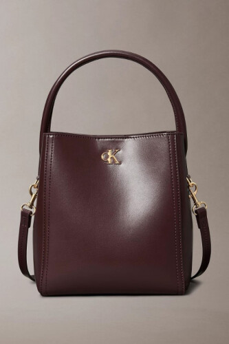 Kadın Metal Logolu Çıkarılabilir Askılı Bucket El & Omuz Çanta - Bordo - Calvin Klein