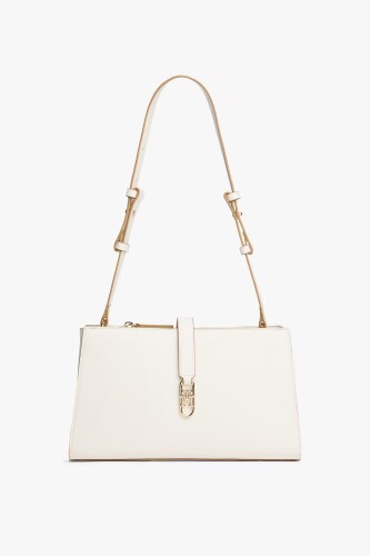 Kadın Metal Tokalı Askılı Omuz Çantası - Krem 