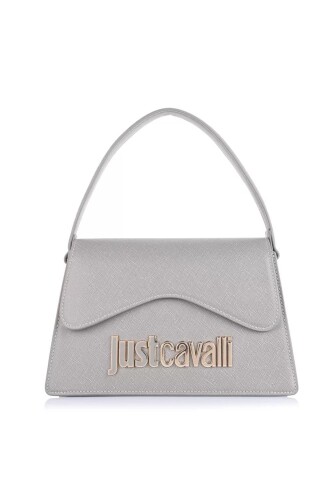 Kadın Metal Yazı Logolu El & Omuz Çantası - Gri 