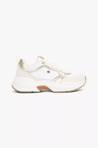Kadın Metalik Detaylı Deri Chunky Sneaker - Beyaz - Tommy Hilfiger