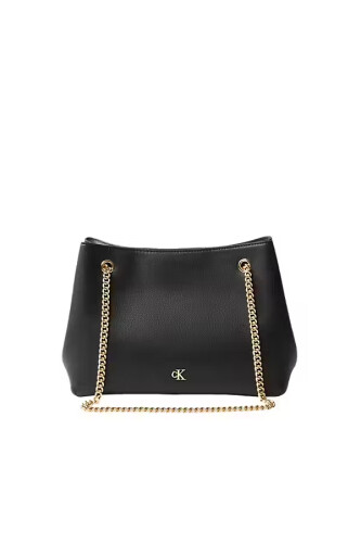 Kadın Minimal Monogram Omuz Çantası - Siyah 