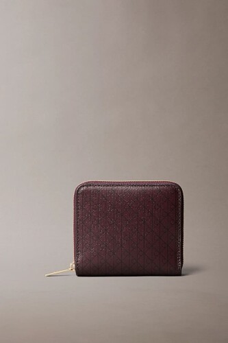 Kadın Monogram Baskılı Fermuarlı Kare Cüzdan - Bordo - Calvin Klein