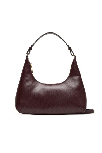 Kadın Monogram Baskılı Hobo Omuz Çantası - Bordo - Calvin Klein