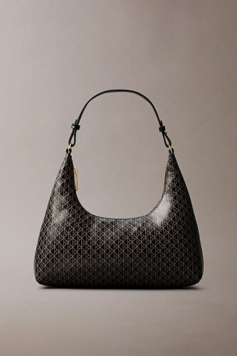 Kadın Monogram Baskılı Hobo Omuz Çantası - Siyah - Calvin Klein