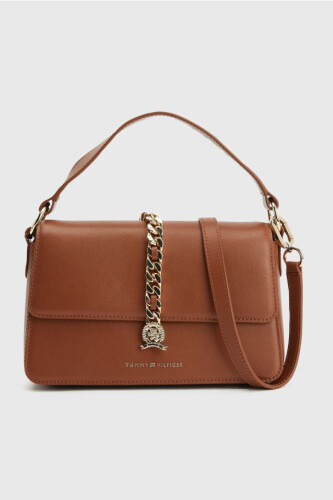 Kadın Monogram Deri Zincir Çapraz Çanta - Bej - Tommy Hilfiger