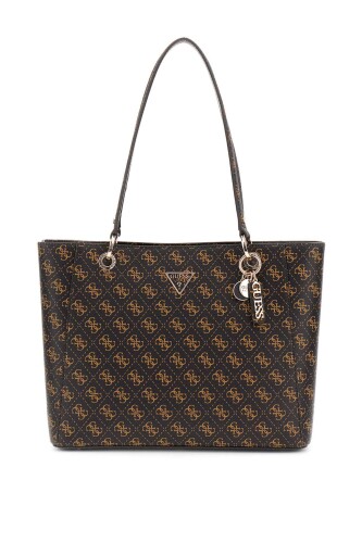 Kadın Monogram Desenli Aksesuarlı Tote Çanta - Kahverengi - Guess