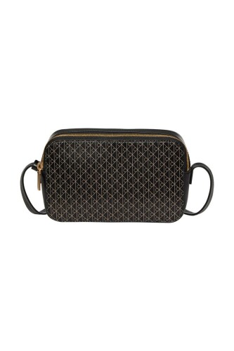 Kadın Monogram Desenli Çapraz Askılı Kamera Çantası - Siyah 