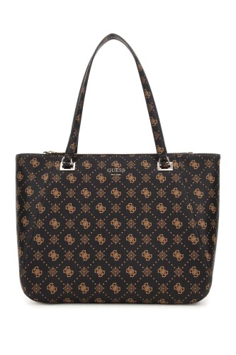 Kadın Monogram Desenli Çok Bölmeli Tote Çanta - Kahverengi - Guess