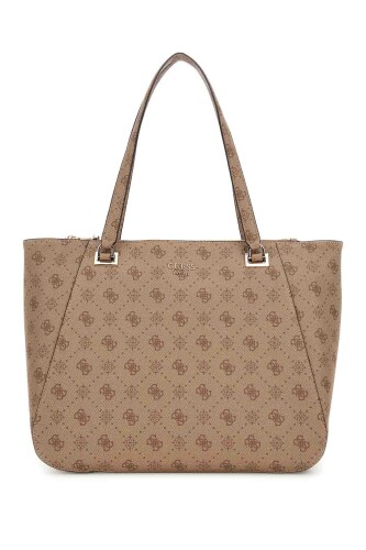 Kadın Monogram Desenli Çok Bölmeli Tote Çanta - Kahverengi 