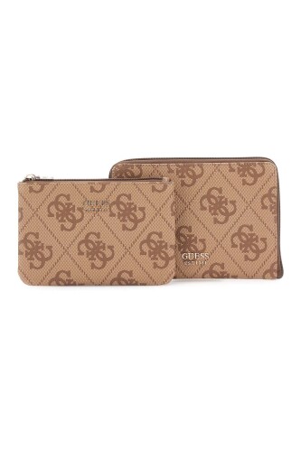 Kadın Monogram Desenli İkili Seyahat Çantası Seti - Kahverengi - Guess