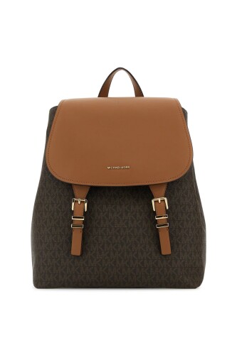 Kadın Monogram Desenli Kapaklı Yazı Logolu Sırt Çantası - Kahverengi 