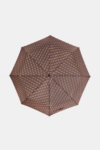 Kadın Monogram Desenli Otomatik Katlanır Şemsiye - Kahverengi 