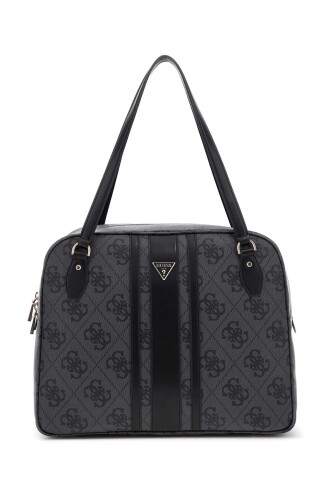 Kadın Monogram Desenli Şerit Detaylı Seyahat Çantası - Antrasit 